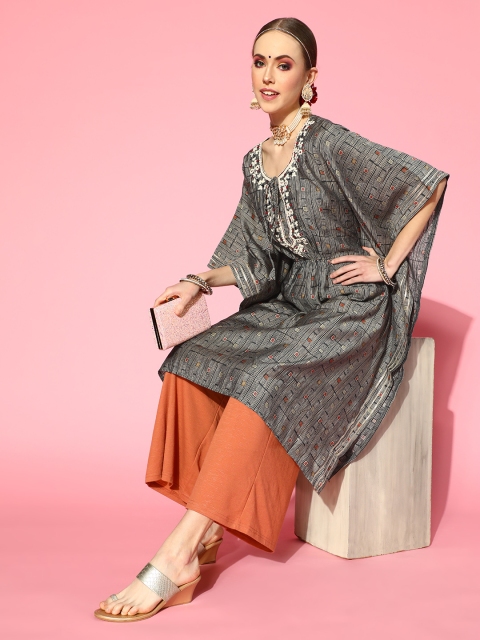 

ZOLA Beautiful Grey Modal New Age Kaftan Kurta
