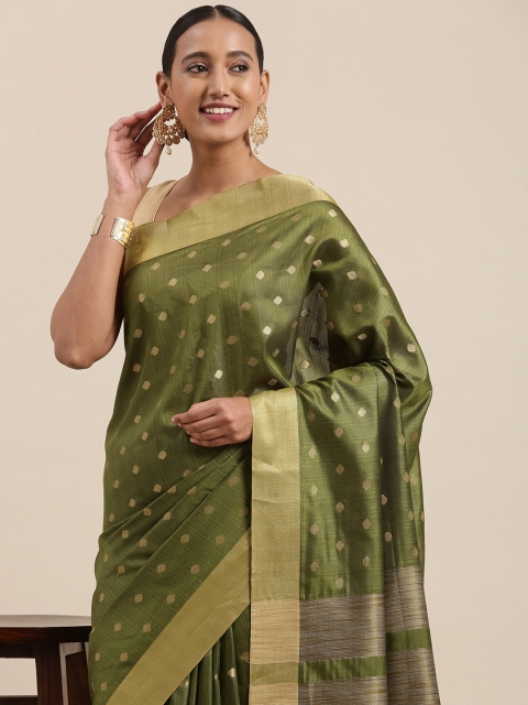 

Mitera Green & Golden Polka Dot Woven Design Saree