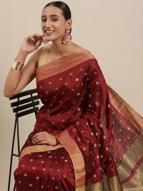 Mitera Maroon & Golden Polka Dot Woven Design Saree