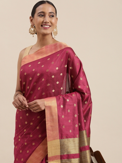 

Mitera Fuchsia Pink & Golden Polka Dot Woven Design Saree