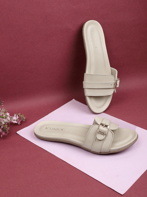 

ICONICS Women Beige Open Toe Flats