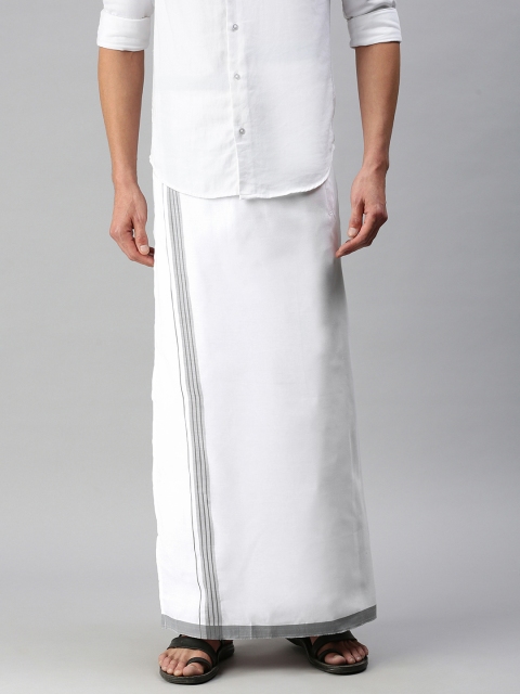 

WHITE HEART Men White Pure Cotton Solid Ready Made Mundu