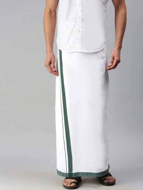 

WHITE HEART Men White Pure Cotton Solid Ready Made Mundu