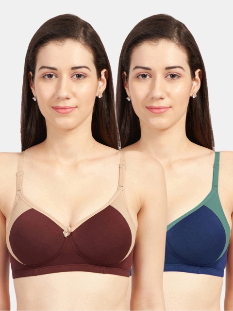 

Sonari Pack of 2 Brown & Blue Colourblocked T-shirt Bras - Lightly Padded