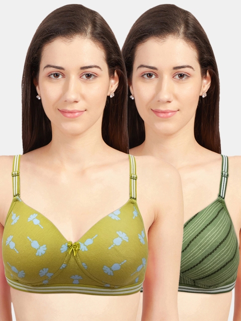 

Sonari Pack Of 2 Green Printed Lightly Padded T Shirt Bra