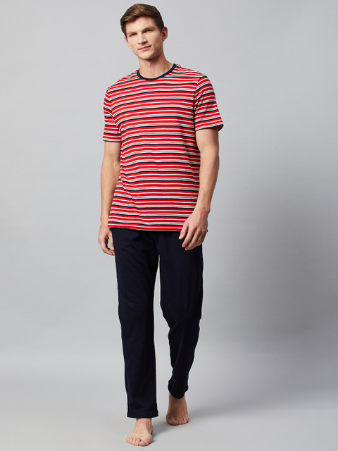 

Marks & Spencer Men Red & Black Striped Pure Cotton Night suit