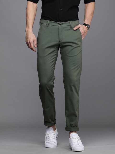 

Allen Solly Sport Men Olive Green Solid Slim Fit Trousers