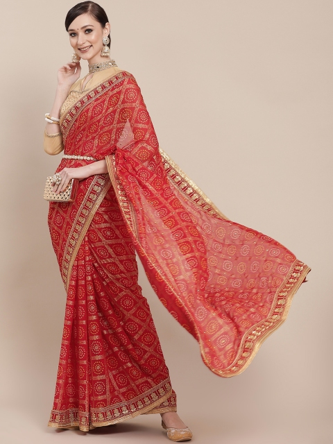 

Chhabra 555 Red & Maroon Bandhani Beads and Stones Heavy Work Bandhani Saree