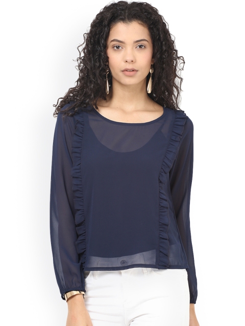 

Besiva Women Navy Solid Regular Top, Navy blue