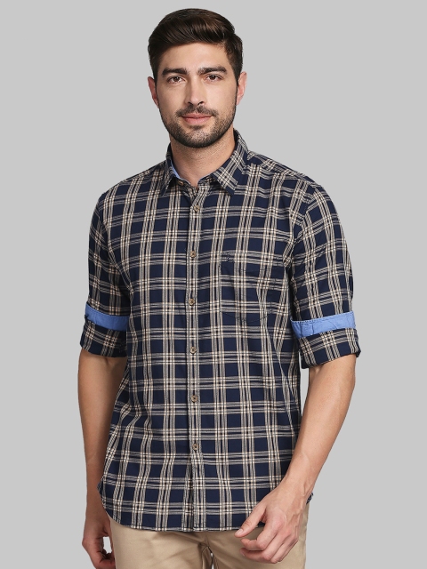 

Parx Men Navy Blue Slim Fit Checked Casual Shirt