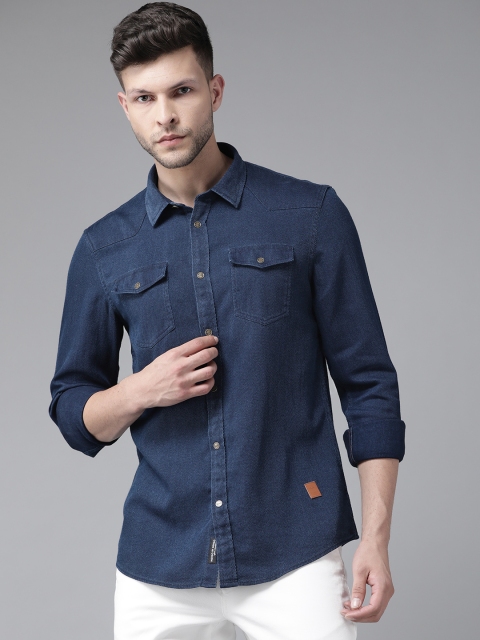 

Blackberrys Men Navy Blue Pure Cotton Pheonix Skinny Fit Casual Shirt