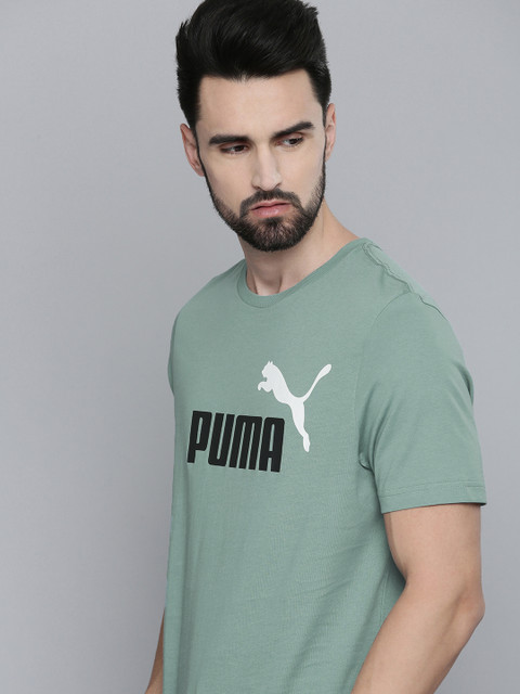 

Puma Men Sea Blue Brand Logo Printed Pure Cotton T-shirt