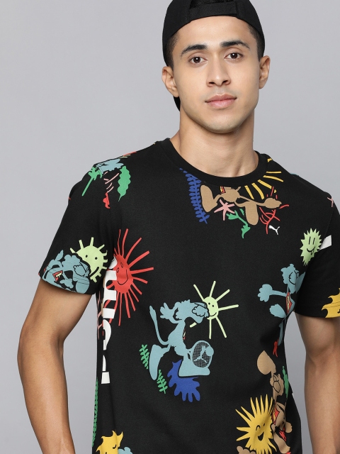 

Puma Men Black Adventure Planet Graphic Printed Pure Cotton T-shirt