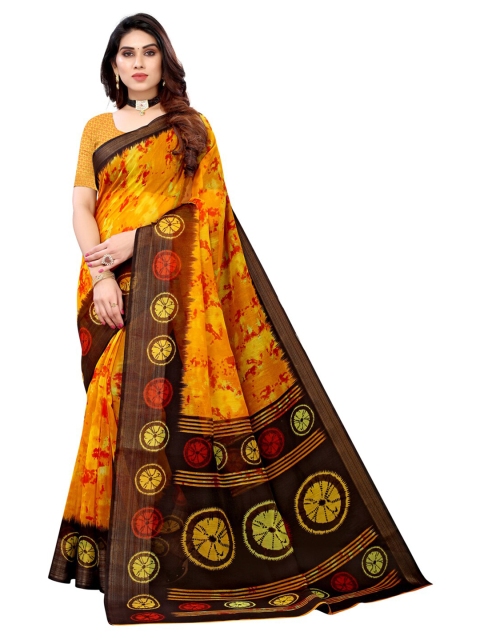 

KALINI Orange & Red Printed Zari Saree
