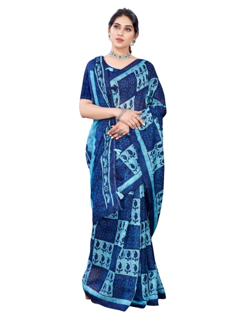 

KALINI Printed Blue Paisley Printed Poly Cotton Saree