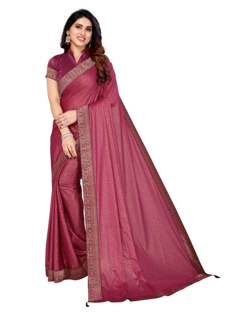 

KALINI Maroon & Gold-Toned Floral Zari Saree