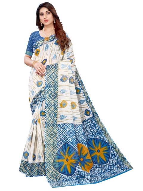 

KALINI Off-White & Blue Bandhani Printed Zari Saree
