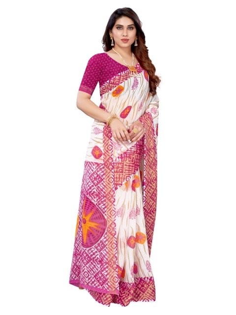 

KALINI White & Pink Bandhani Saree