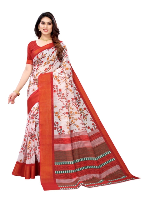

KALINI White & Red Floral Saree