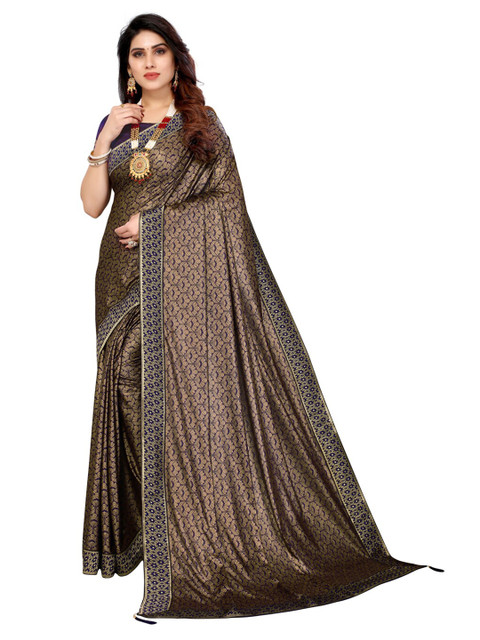 

KALINI Brown Lycra Foil Printed Saree