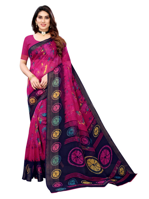 

KALINI Magenta & Navy Blue Printed Saree