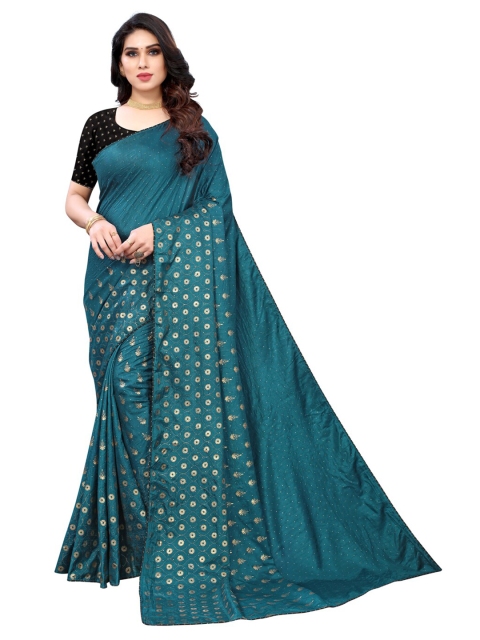 

KALINI Teal & Gold-Toned Ethnic Motifs Printed Zari Bhagalpuri Saree