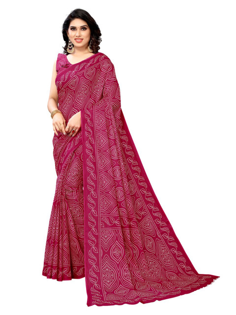 

KALINI Pink & White Bandhani Pure Cotton Bandhani Saree