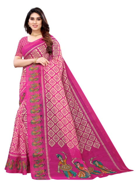 

KALINI Pink & Cream-Coloured Printed Saree