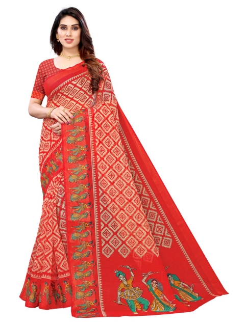 

KALINI Red & White Ethnic Motifs Saree