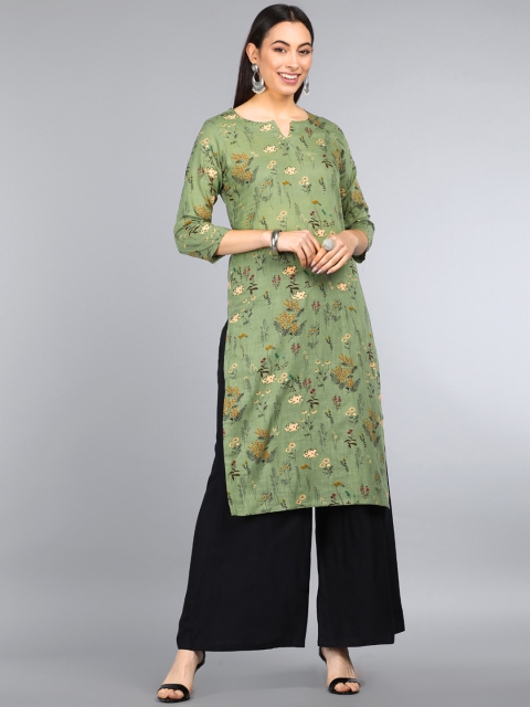 

AHIKA Women Green Floral Printed Cotton Kurta