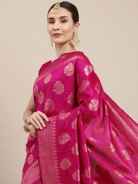 

Shaily Pink & Golden Zari Woven Design Banarasi Saree