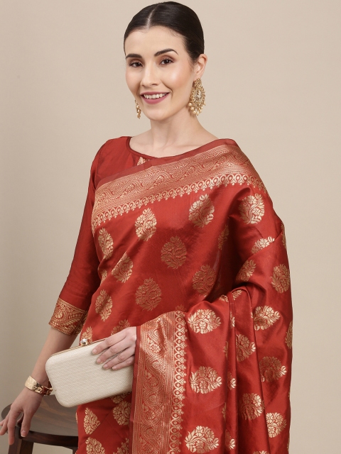 

Shaily Red & Golden Zari Woven Design Banarasi Saree