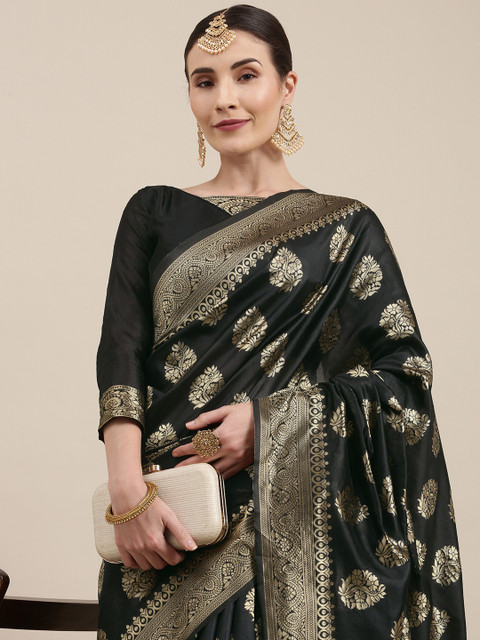 

Shaily Black & Golden Zari Woven Design Banarasi Saree