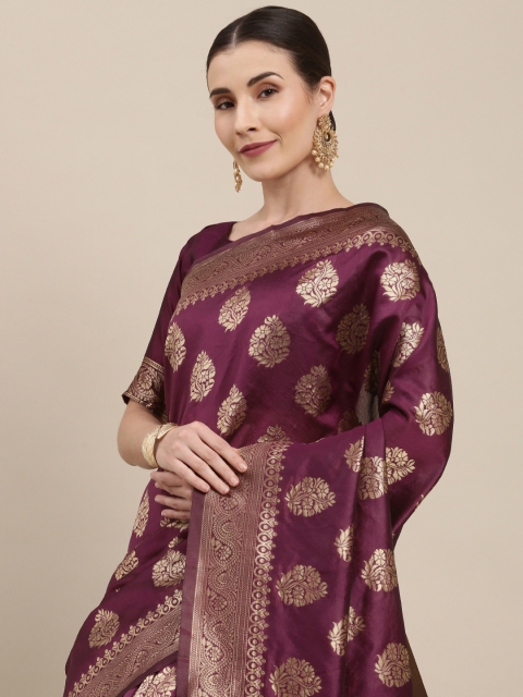 

Shaily Burgundy & Golden Zari Woven Design Banarasi Saree