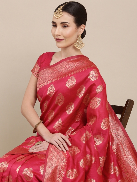 

Shaily Peach-Coloured & Golden Zari Woven Design Banarasi Saree