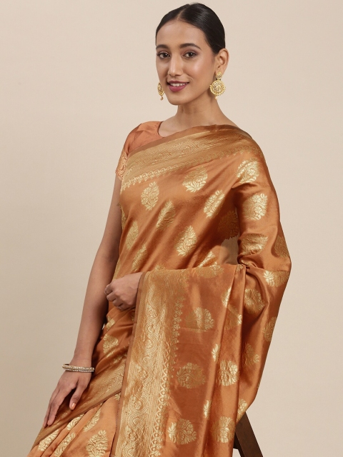

Mitera Rust Brown & Golden Ethnic Motifs Zari Silk Blend Saree