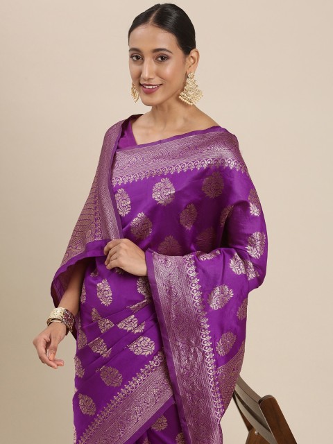

Mitera Purple & Golden Ethnic Motifs Silk Blend Saree