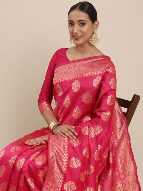 

Mitera Pink & Golden Ethnic Motifs Silk Blend Saree