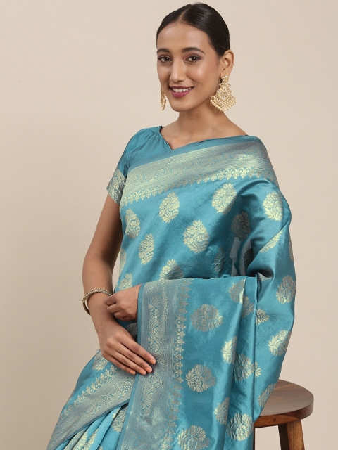 

Mitera Blue & Golden Ethnic Motifs Silk Blend Saree