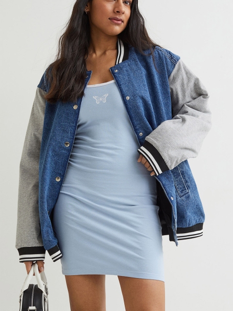 

H&M Women Blue Fitted Jersey Dress