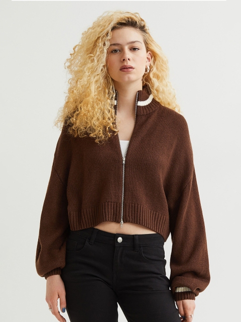 

H&M Women Brown Zip-Up Jumper