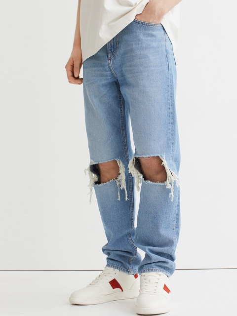 

H&M Men Blue Ripped Relaxed Jeans