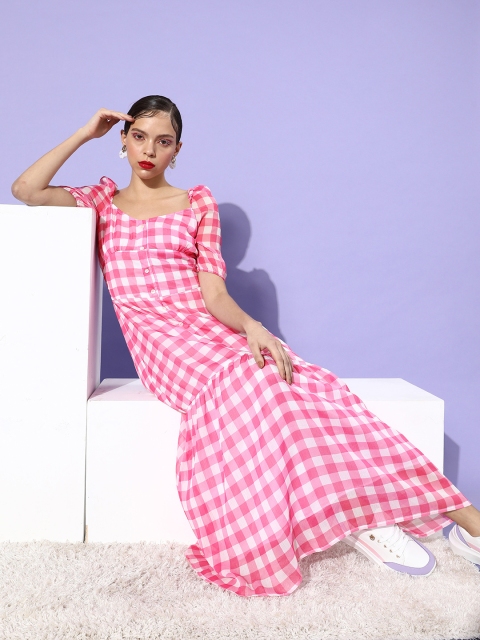

StyleStone Women Pretty Pink Checked Summer Gingham Dress