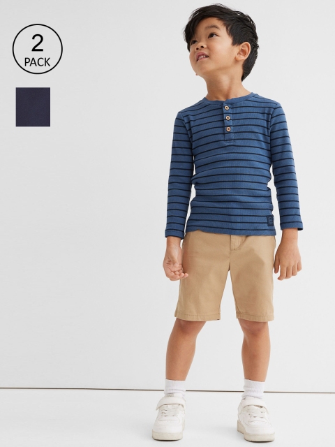 

H&M Boys Pack Of 2 Blue & Beige Pure Cotton Chino Shorts