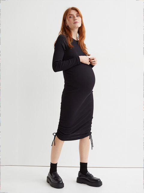 

H&M MAMA Black Ribbed Cotton Dress