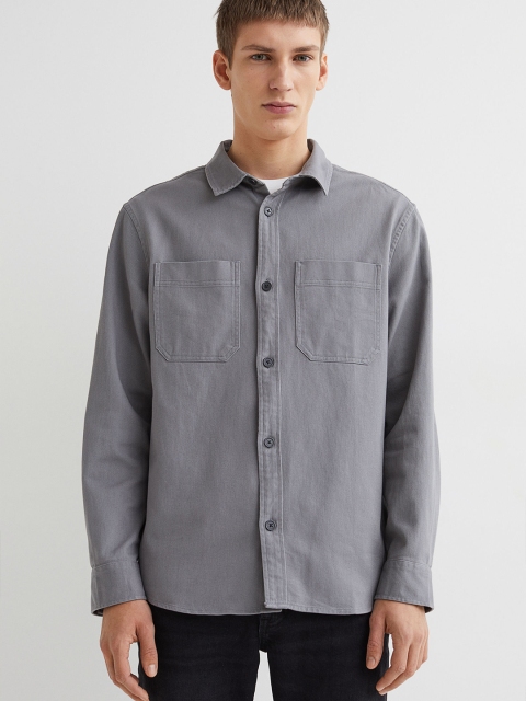 

H&M Men Grey Solid Regular Fit Twill Overshirt