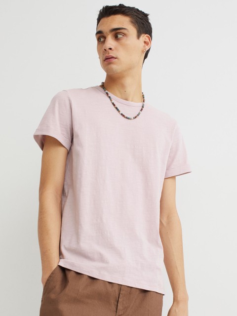 

H&M Men Pink Cotton T-shirt Regular Fit