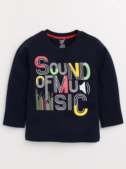 

Toonyport Boys Blue Typography Printed Applique T-shirt