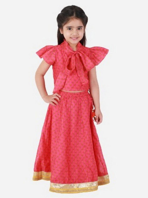

Lil Peacock Girls Pink & Yellow Printed Ready to Wear Lehenga & Blouse