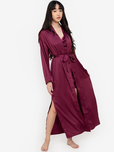 

ZALORA BASICS Women Maroon Solid Maxi Kimono Robe